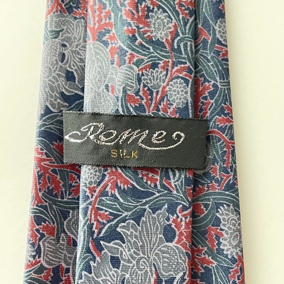 Vintage Rome Silk Men's Necktie Floral Print Blue Gray Red Neckwear - Picture 7 of 9